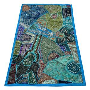 Heavy Beaded Hand Embroidery Wall Hanging Zari Patchwork Wall Art 36x56